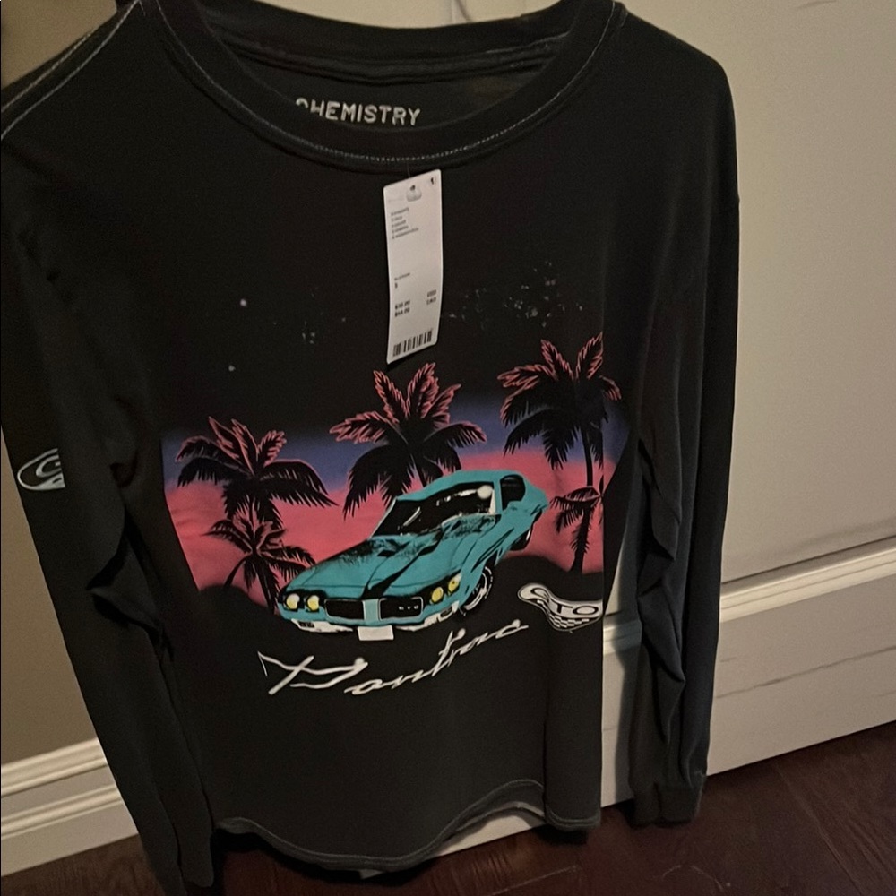 Chemistry Black Long Sleeve Tee with Blue and Pink Graphic